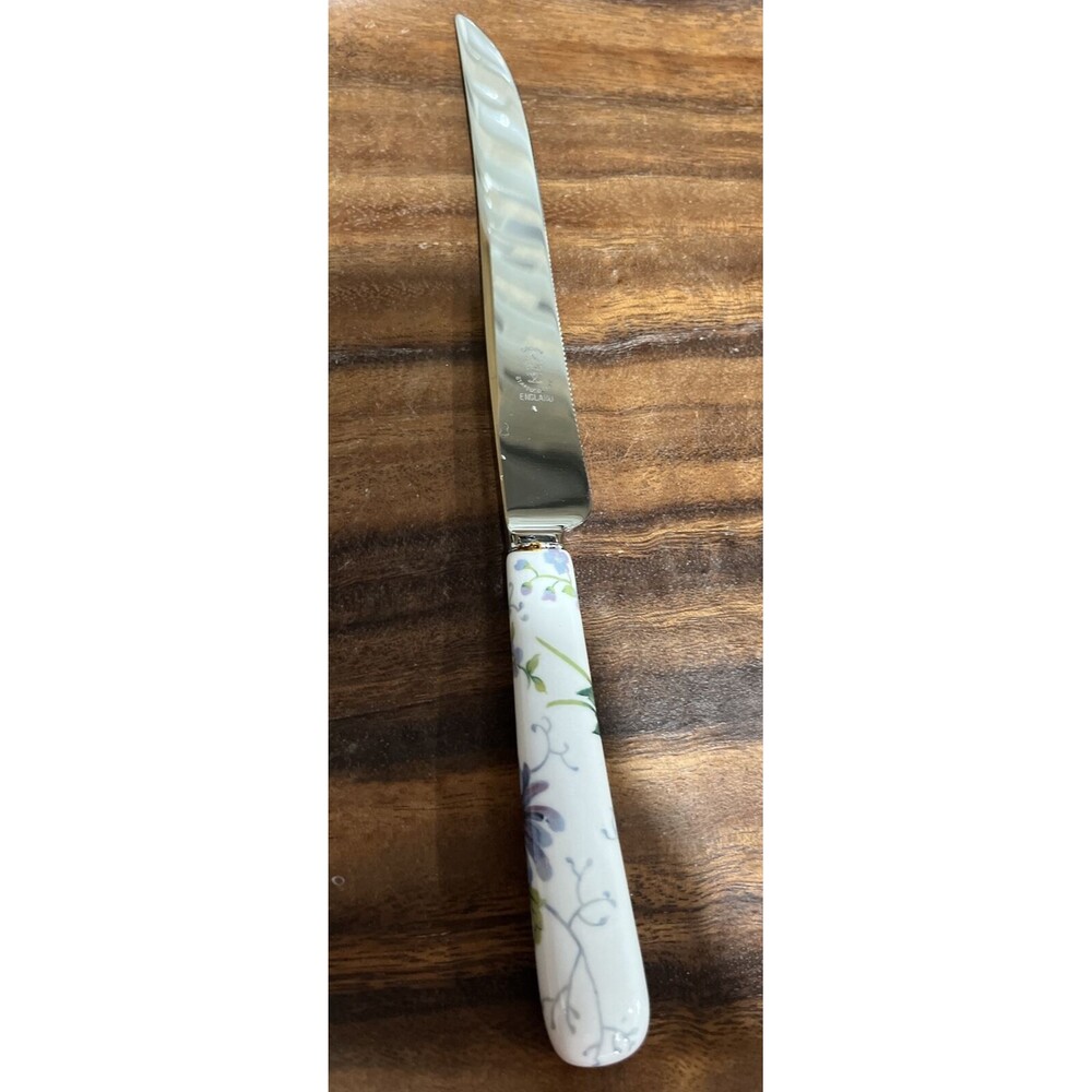 Vtg Crown Staffordshire Stainless China Floral Pink Blue Carving KNIFE 10 Inch